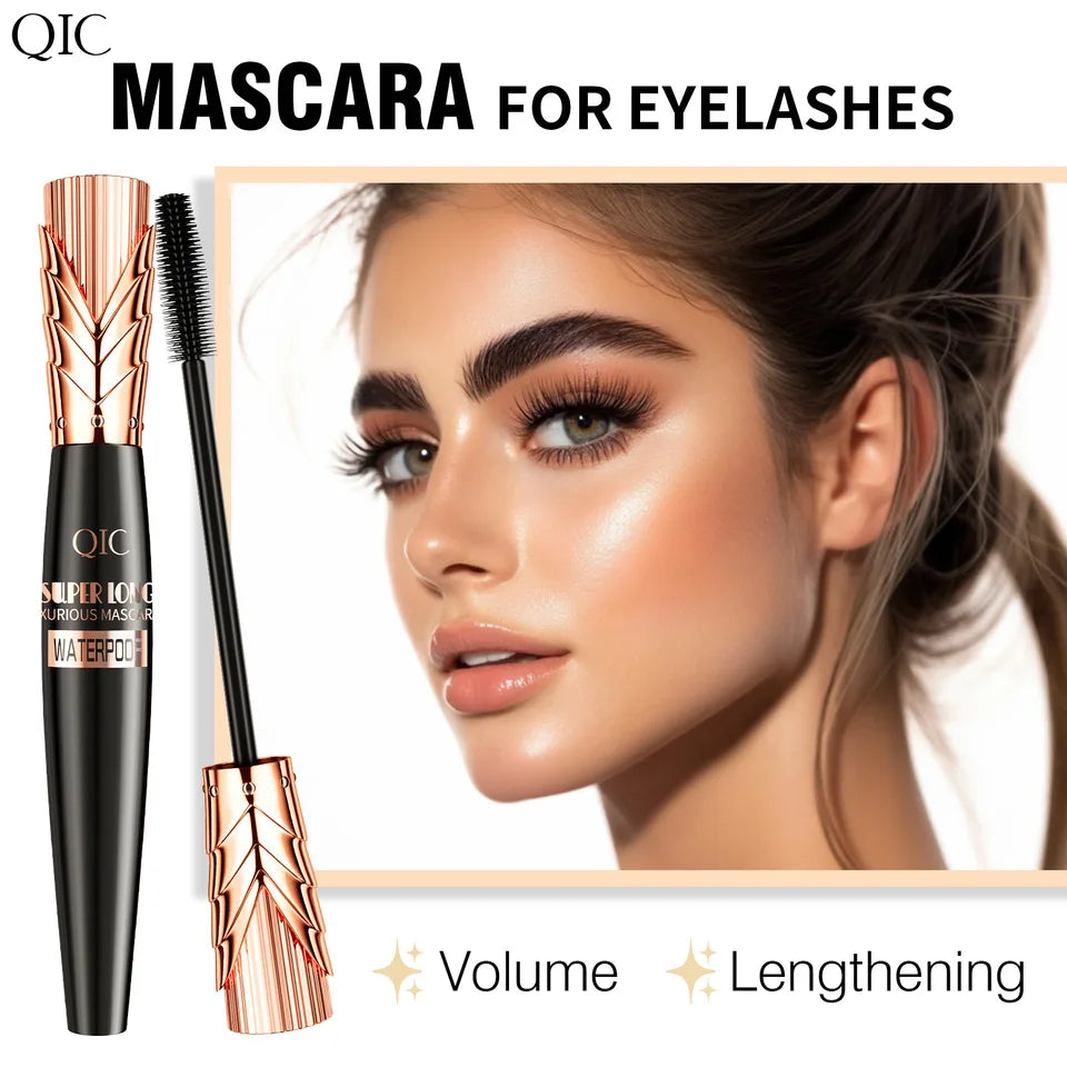 QIC 5D Crown Black Mascara Waterproof Smudge-Proof Lengthens Volumizes Lashes Large Volume for Long-Lasting Wear Makeup Cosmetic