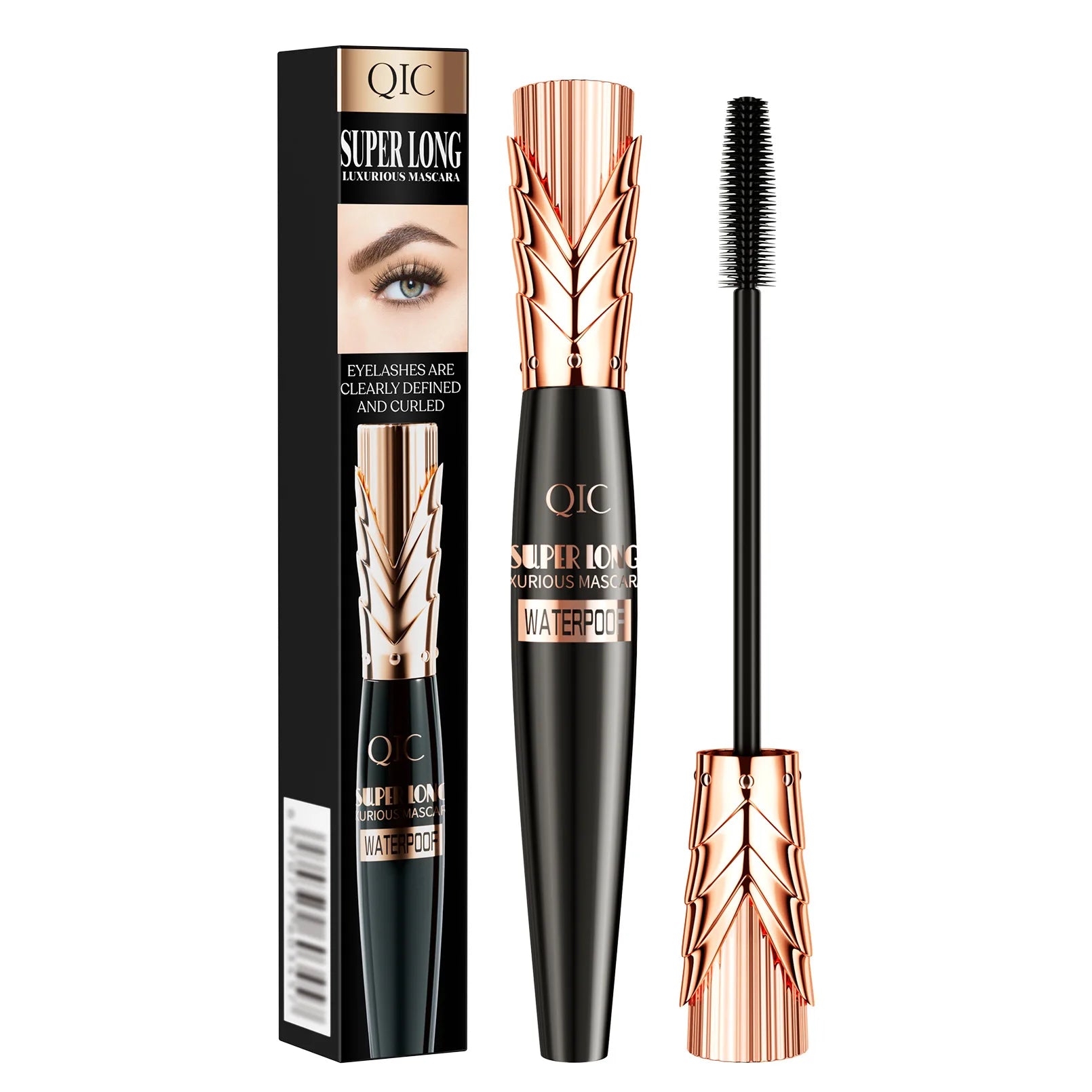 QIC 5D Crown Black Mascara Waterproof Smudge-Proof Lengthens Volumizes Lashes Large Volume for Long-Lasting Wear Makeup Cosmetic