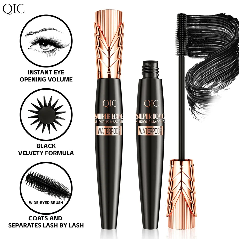 QIC 5D Crown Black Mascara Waterproof Smudge-Proof Lengthens Volumizes Lashes Large Volume for Long-Lasting Wear Makeup Cosmetic