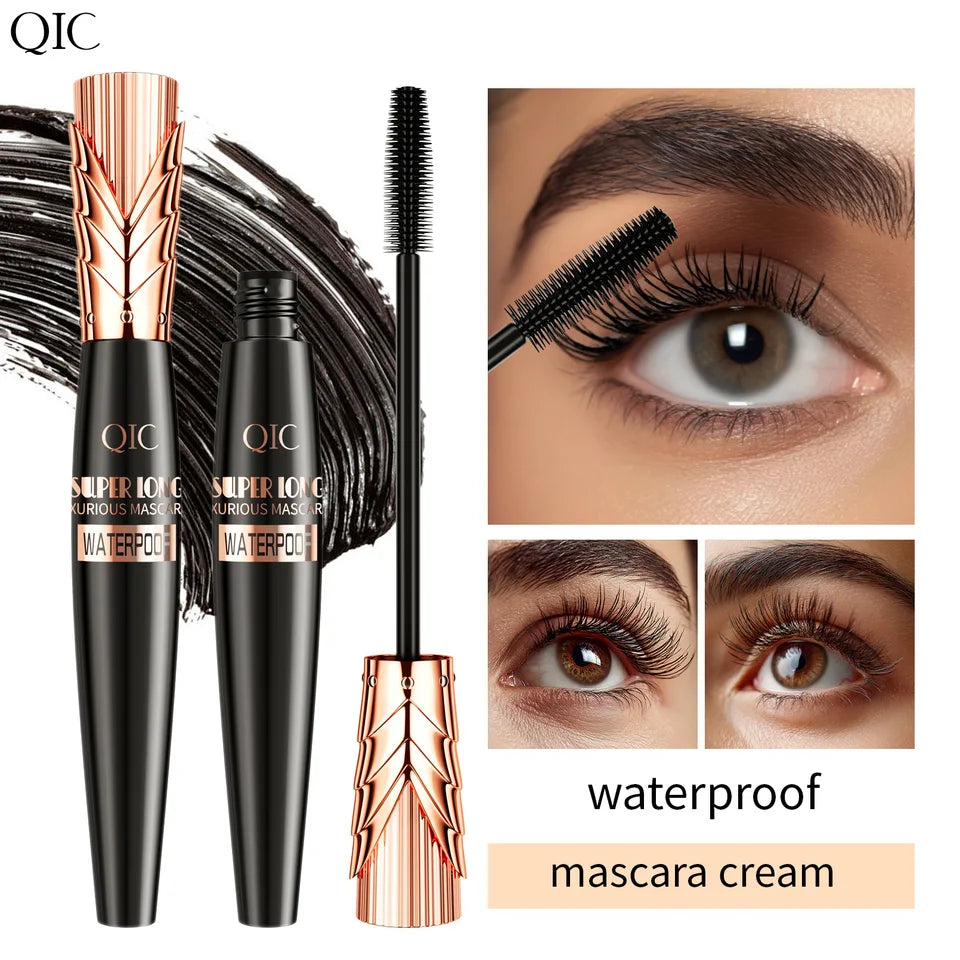QIC 5D Crown Black Mascara Waterproof Smudge-Proof Lengthens Volumizes Lashes Large Volume for Long-Lasting Wear Makeup Cosmetic