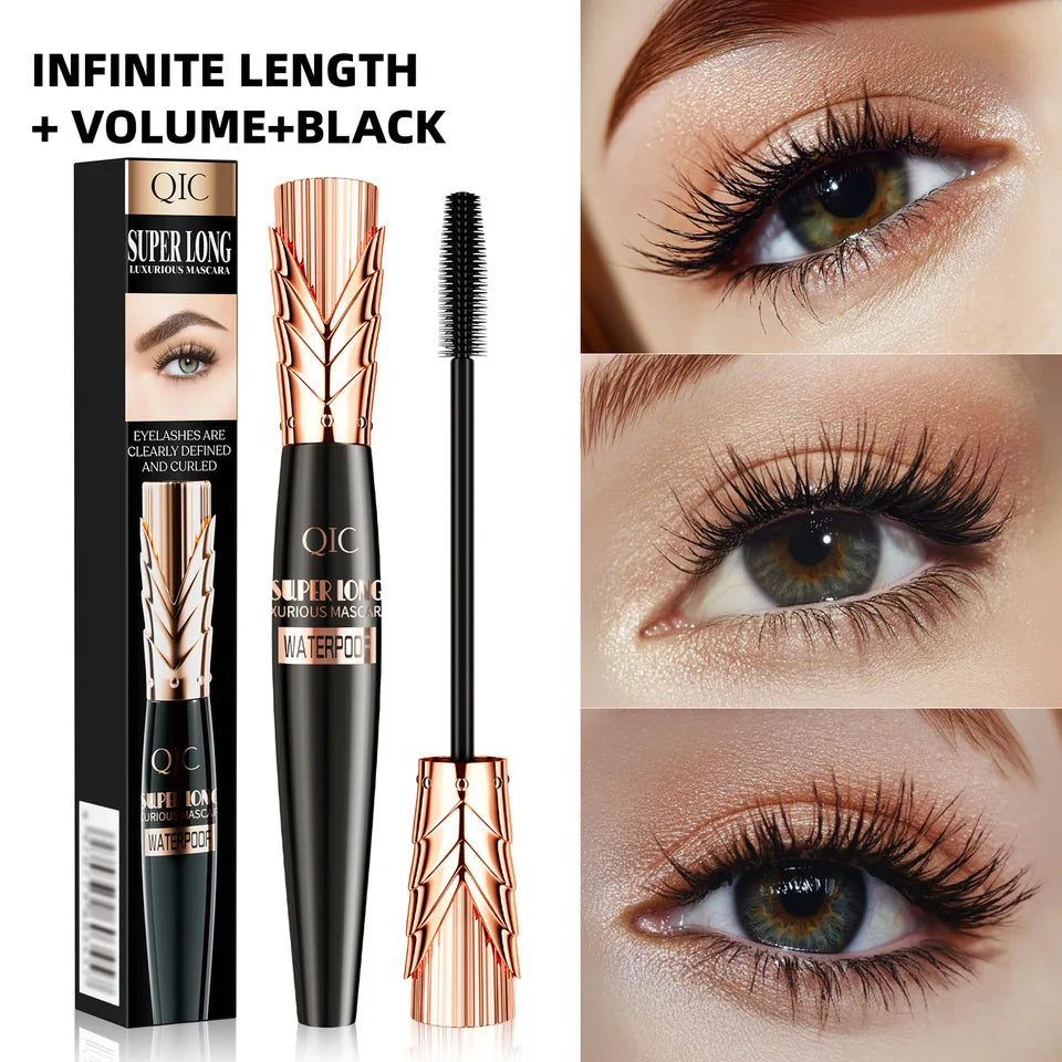 QIC 5D Crown Black Mascara Waterproof Smudge-Proof Lengthens Volumizes Lashes Large Volume for Long-Lasting Wear Makeup Cosmetic